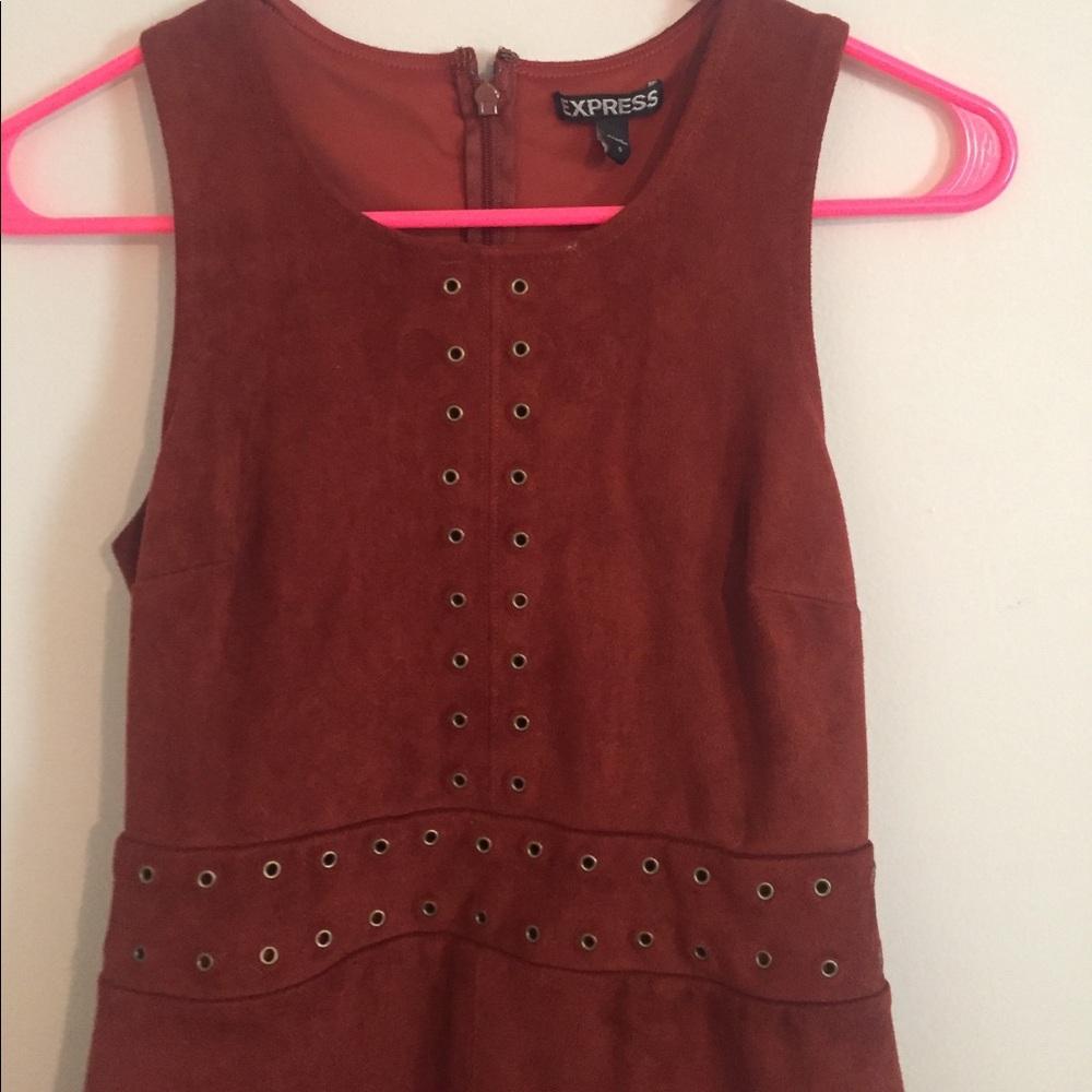 Express Women's Rust Suede Eyelet A-Line Dress - Picture 3 of 3